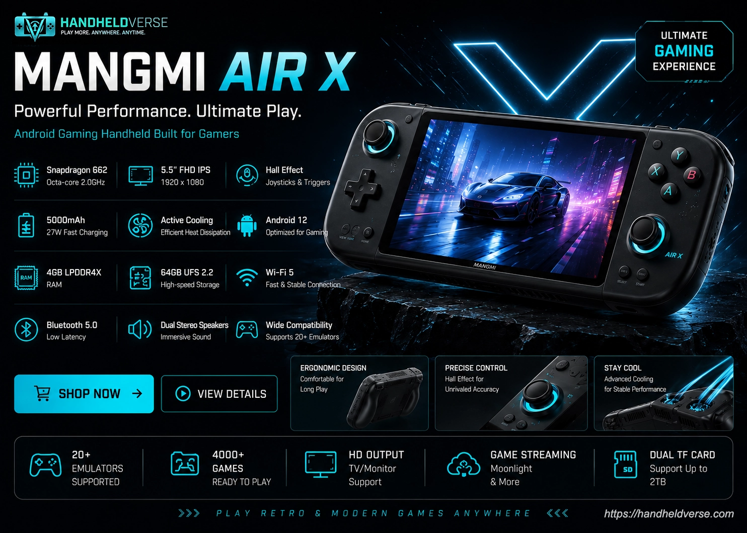 MANGMI AIR X handheld gaming Android dengan layar 5.5 inci Full HD dan Hall Effect